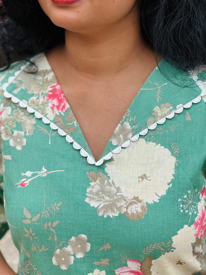 Evara Floral Green Kurta Set