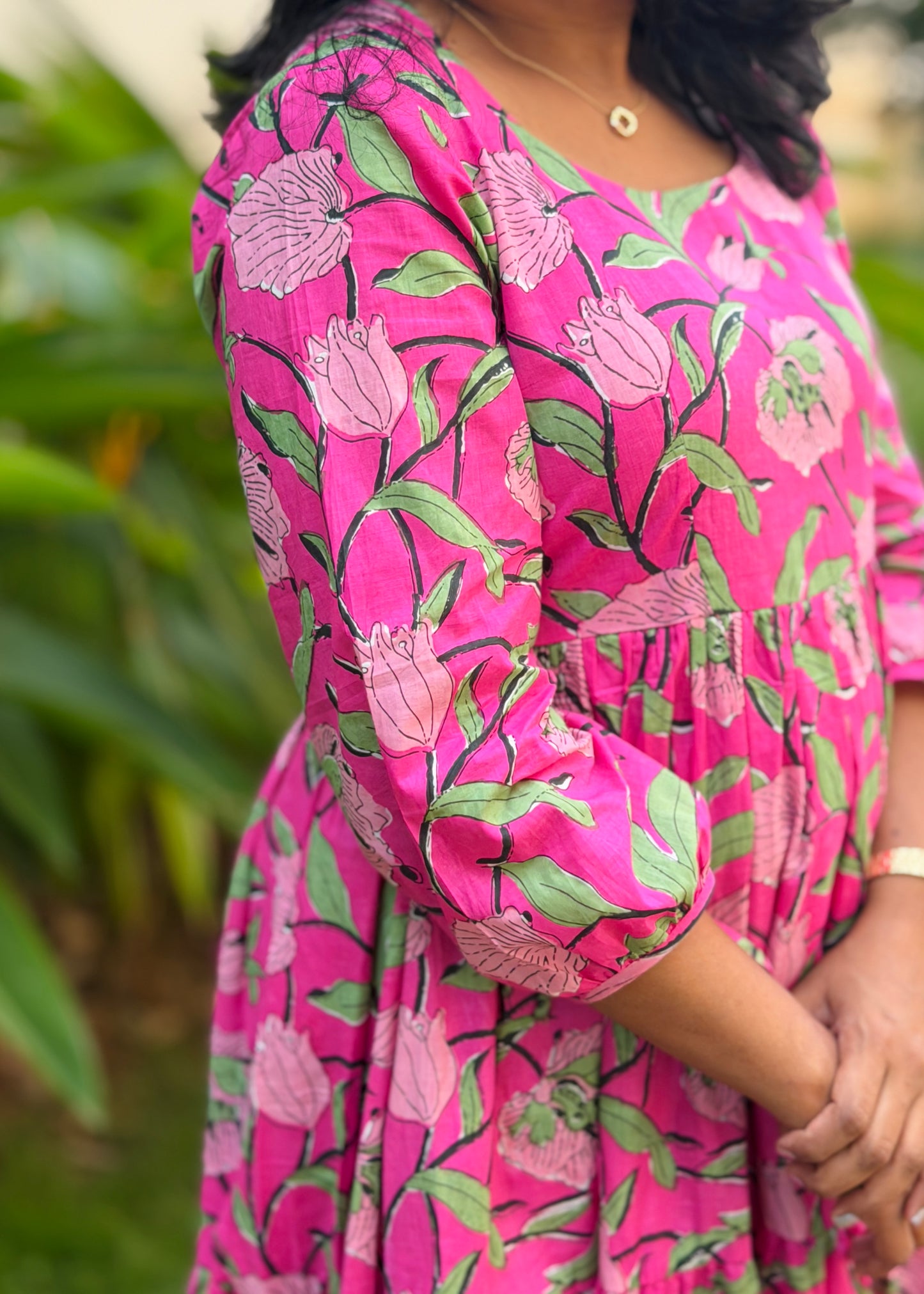 Rosa Cotton Maxi Dress — Pink Floral Print