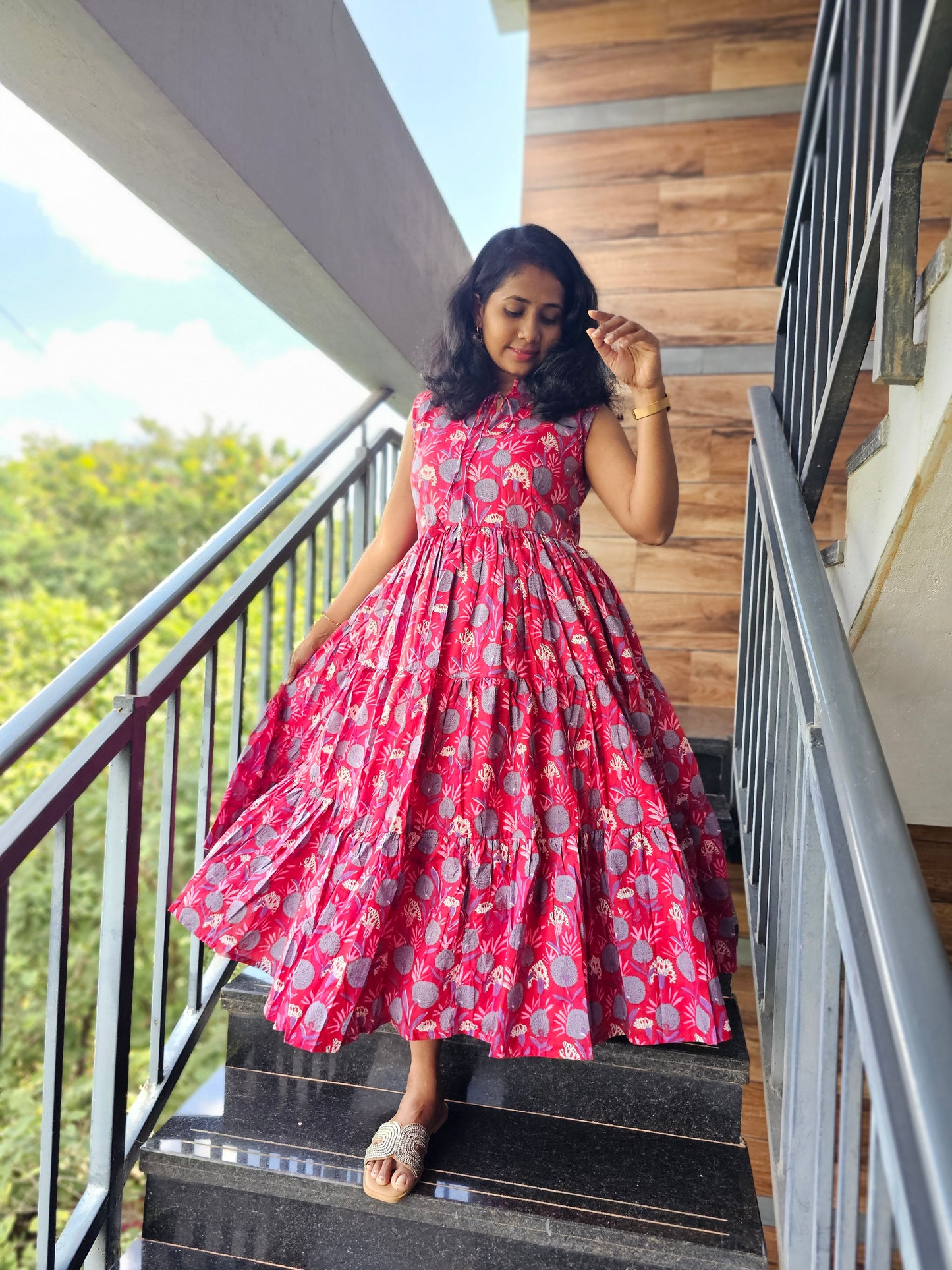 Red Floral Collar Dress- Immediate Dispatch