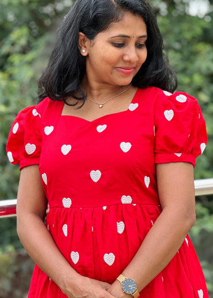 Sahaana Red heart dress with sleeves