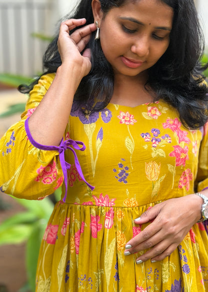 Gia Cotton Maxi Dress — Yellow Floral Print