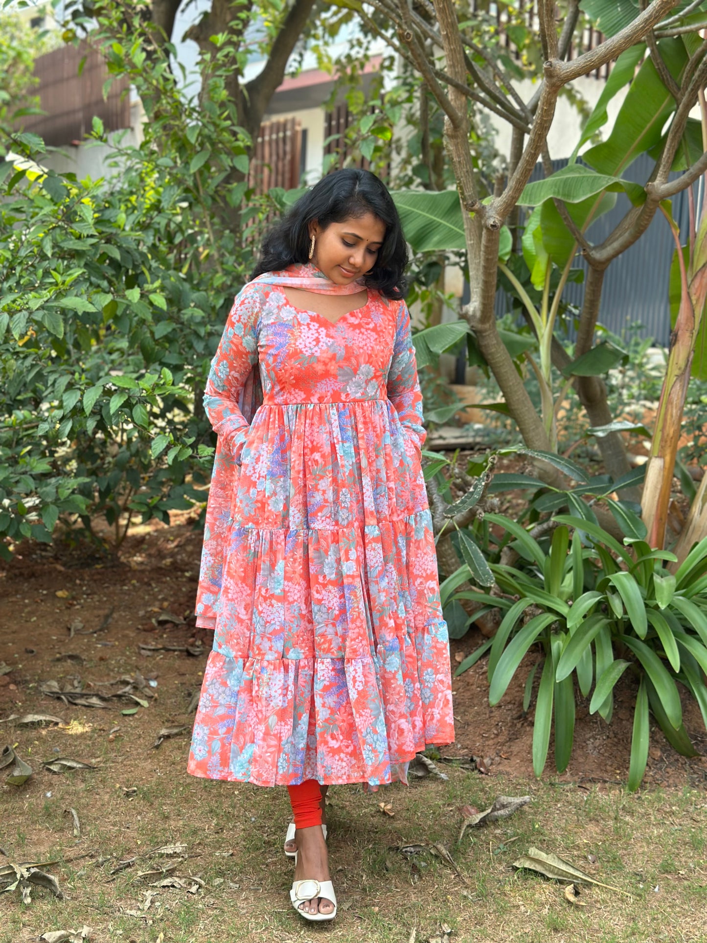 Nithya Tiered Anarkali Kurta & Dupatta Set