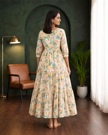 Floral Whimsy Multicolour Floral Tiered Dress