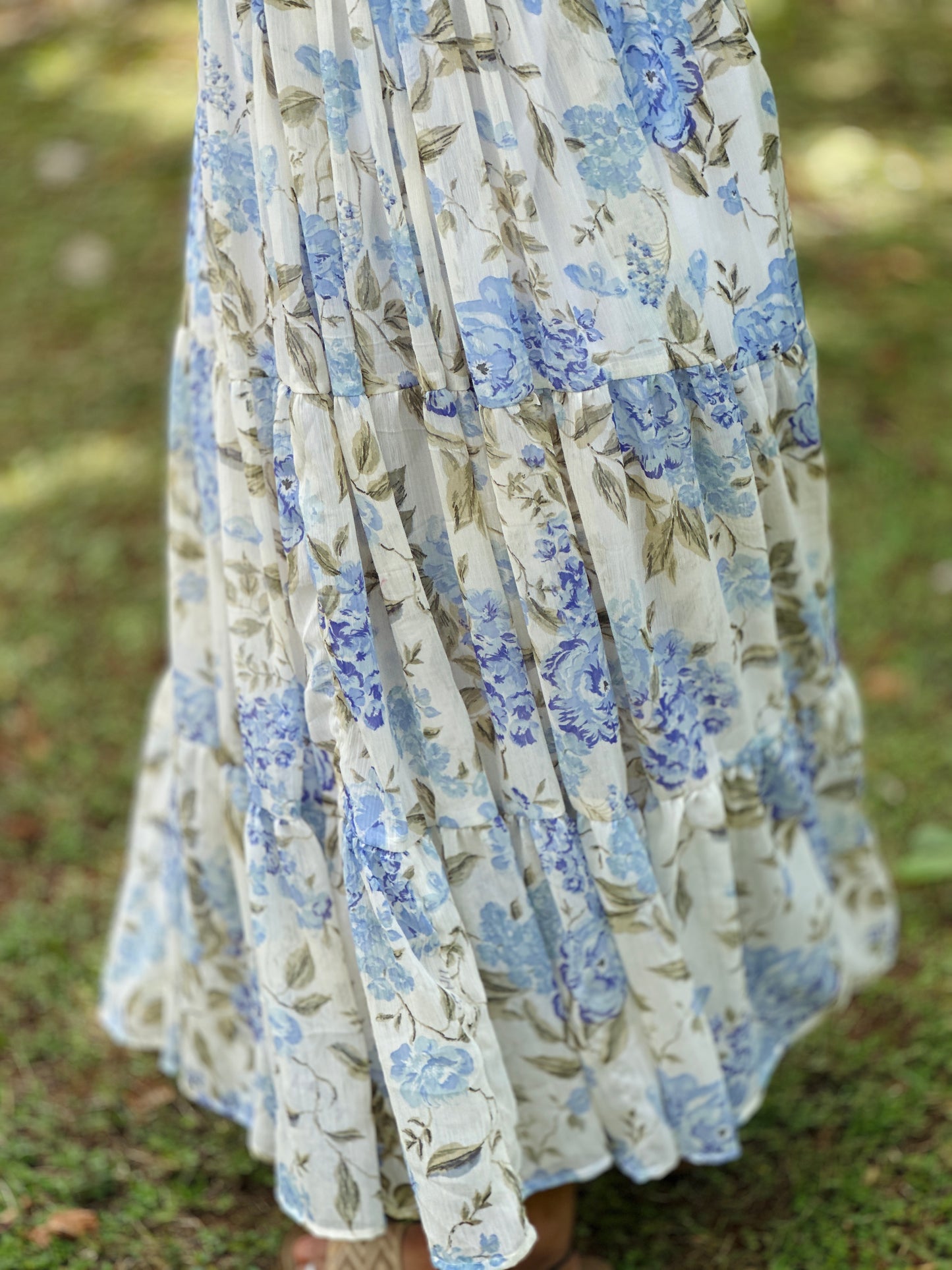 Iriselle White and Blue Floral  3 Tiered Dress