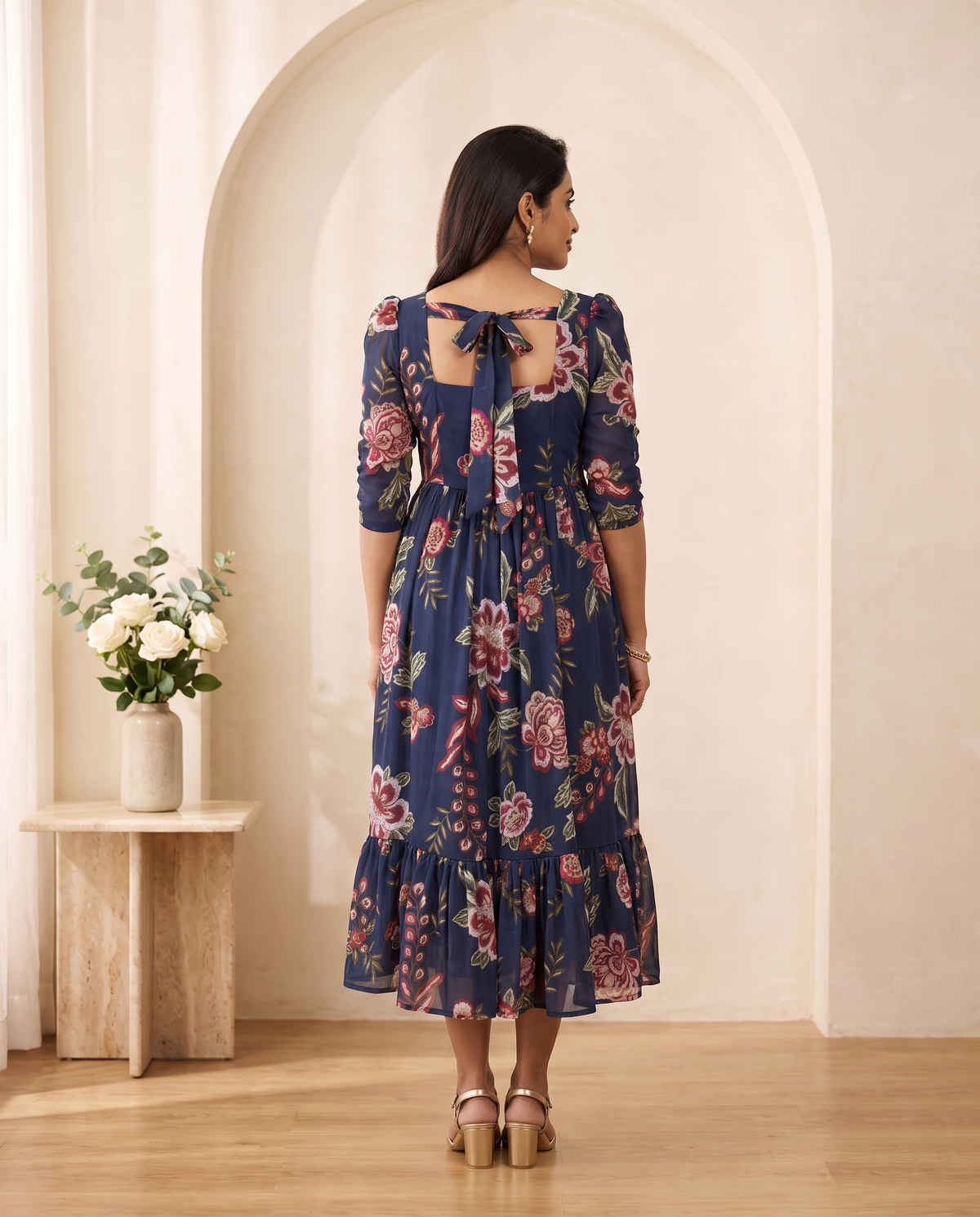 Indigo Charm Georgette Midi Dress