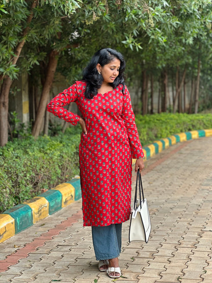 Red rose kurta with lining