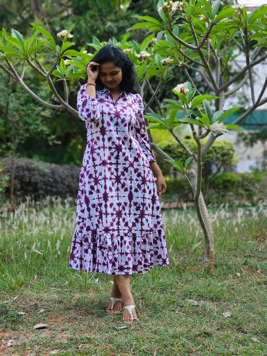 Berry Bloom A line Cotton Midi Dress