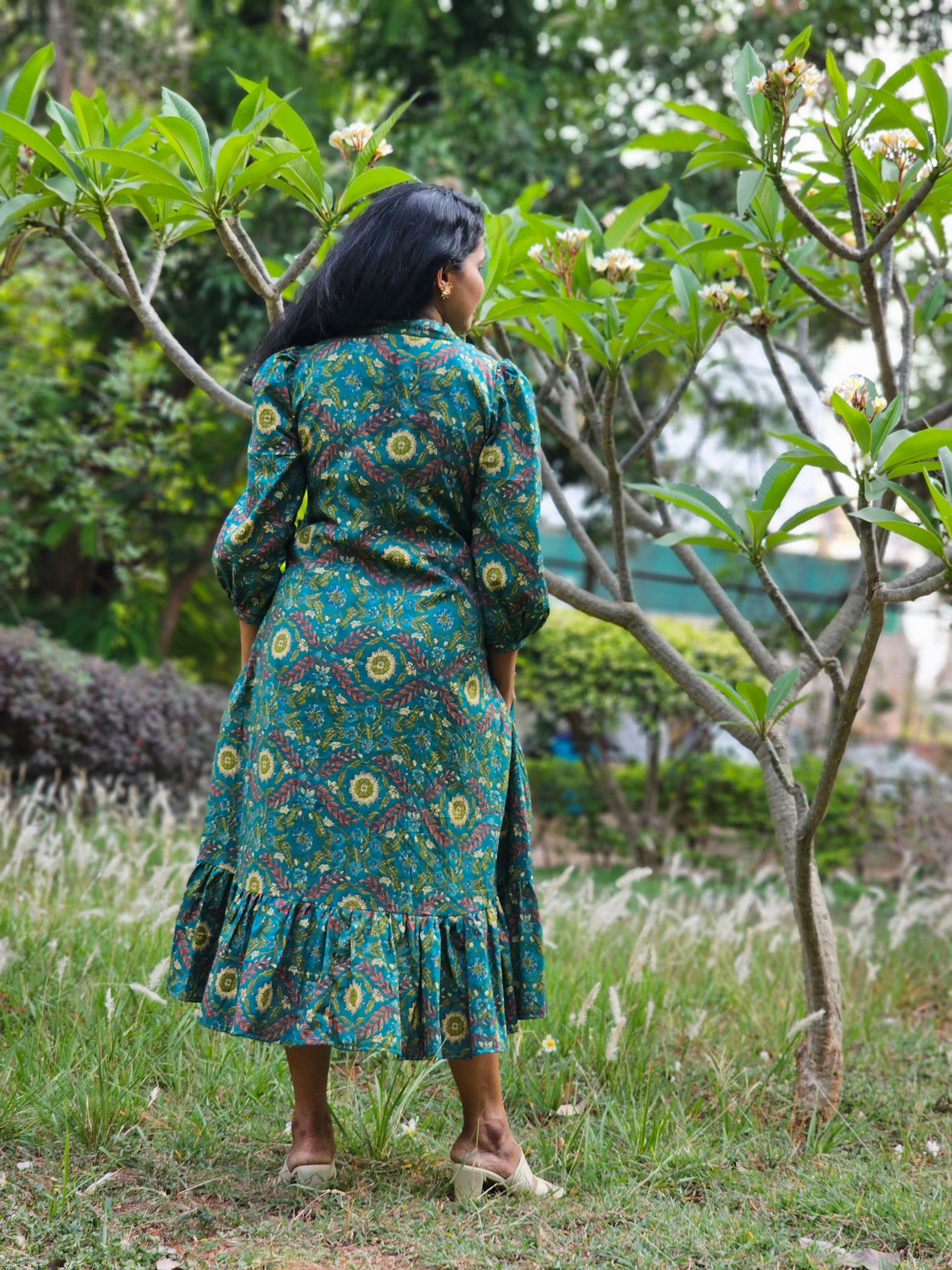 Forest Muse A line Cotton Midi Dress