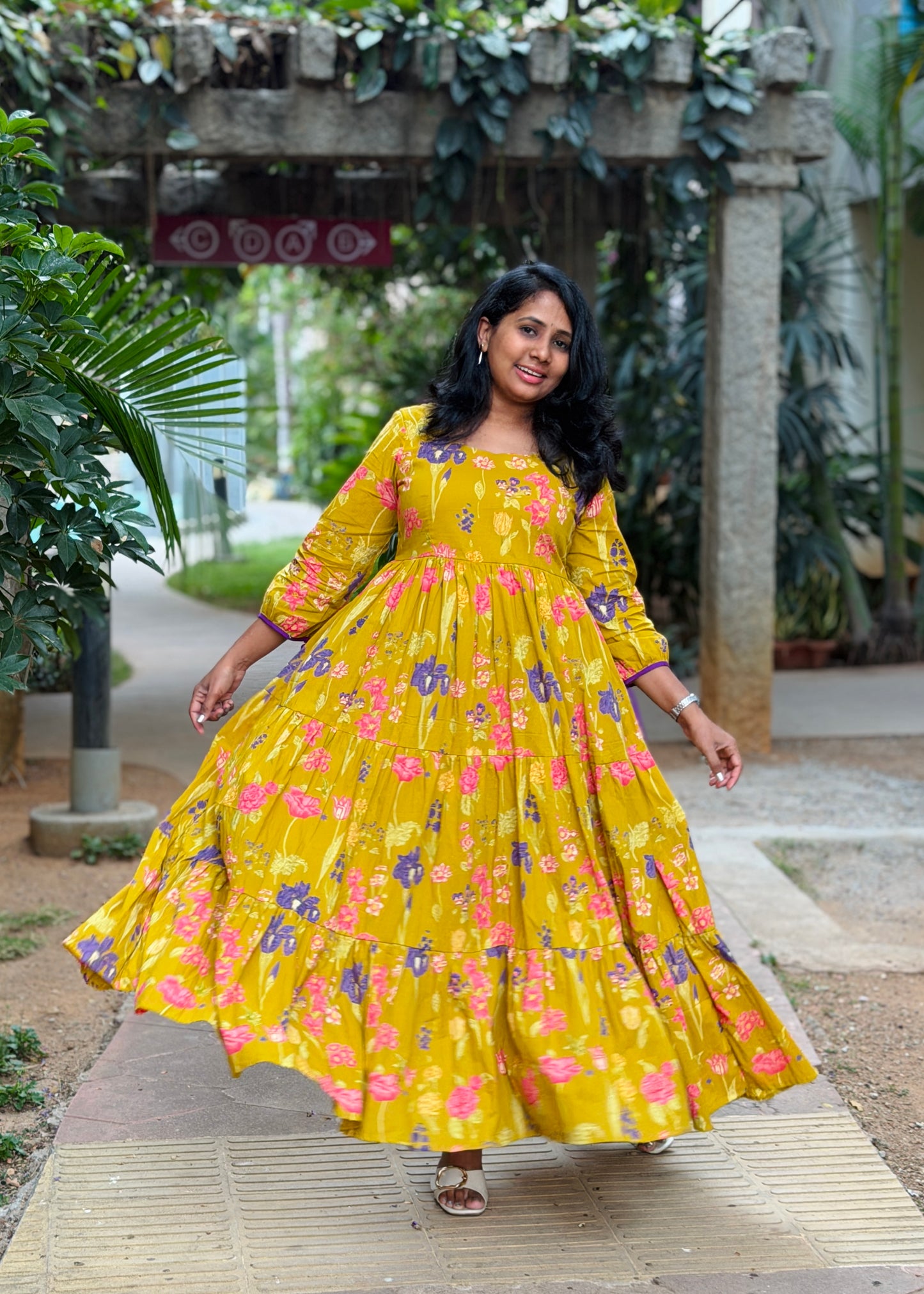 Gia Cotton Maxi Dress — Yellow Floral Print