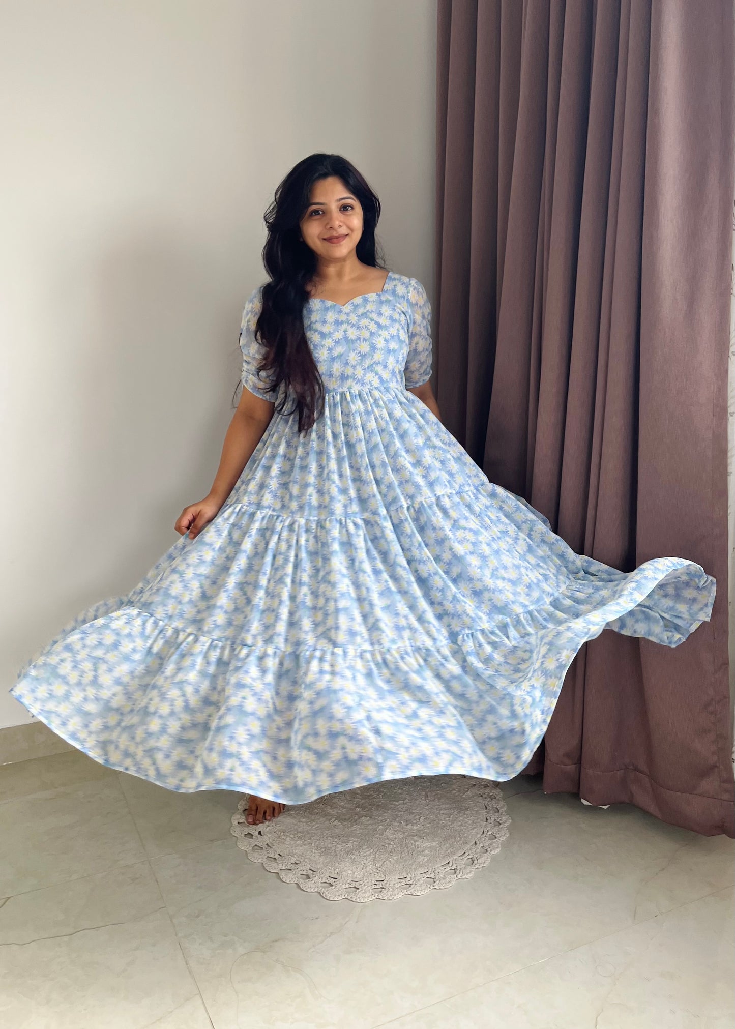 Blue Daisy 3 Tiered Midi Dress
