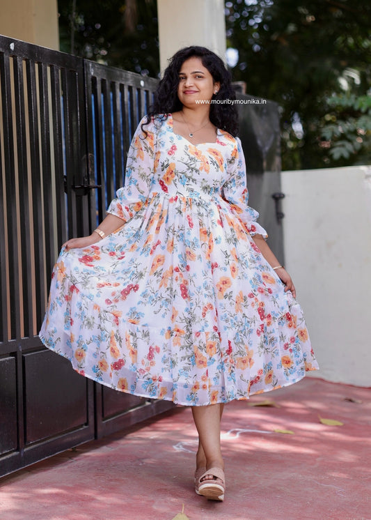 Meghalika White Floral Dress