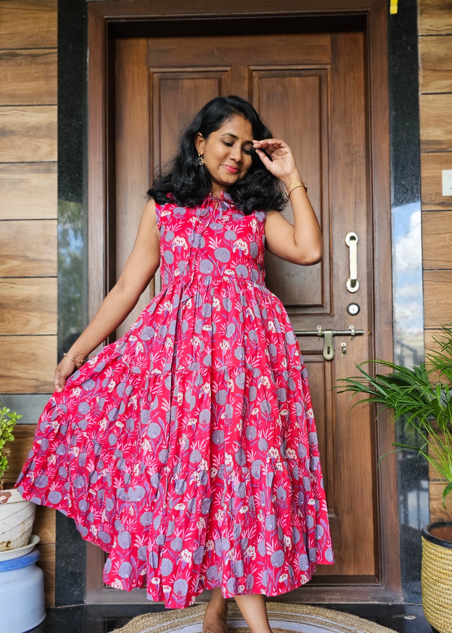 Red Floral Collar Dress- Immediate Dispatch