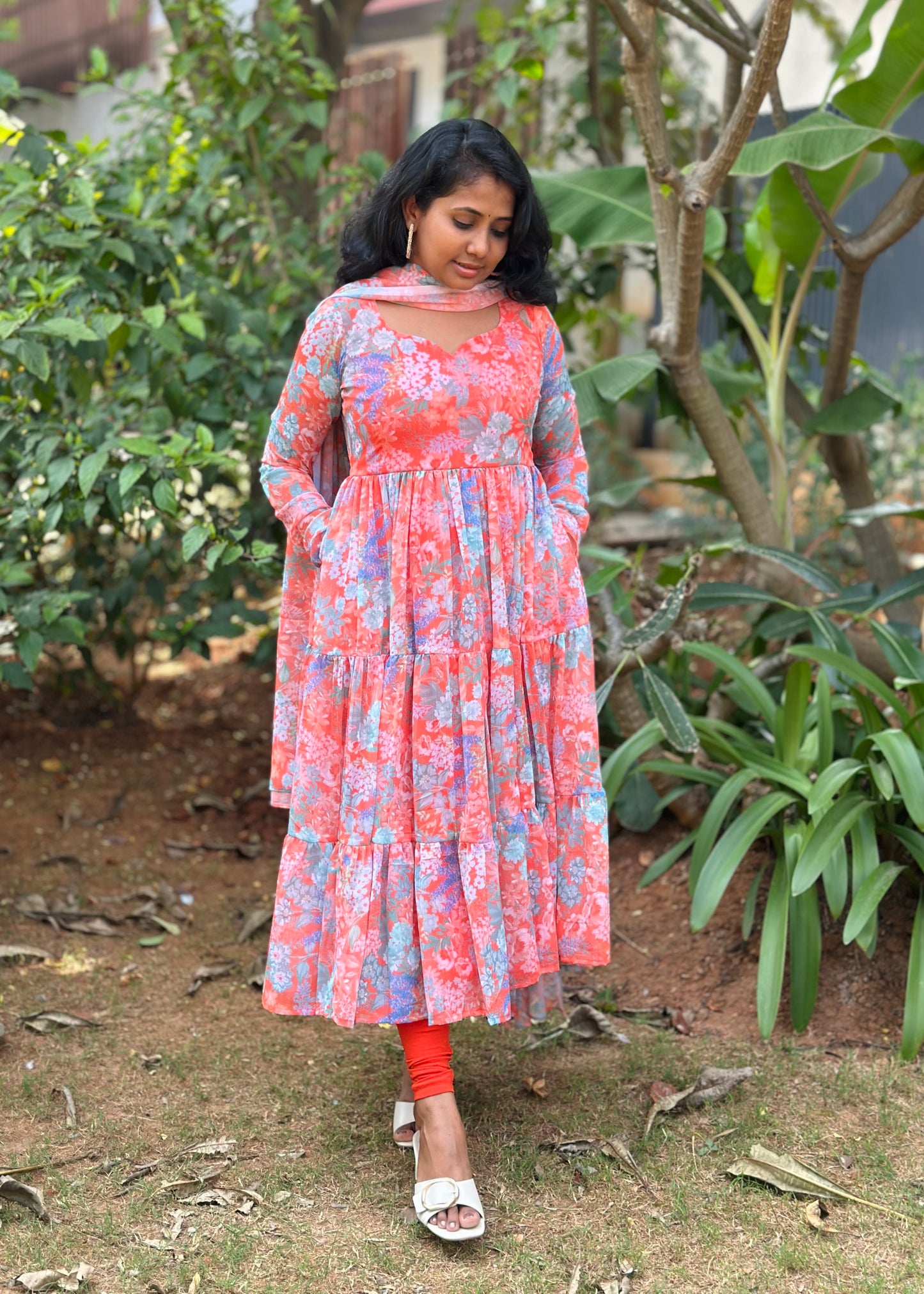 Nithya Tiered Anarkali Kurta & Dupatta Set