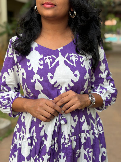 Nina Cotton Maxi Dress — Lavender White Print