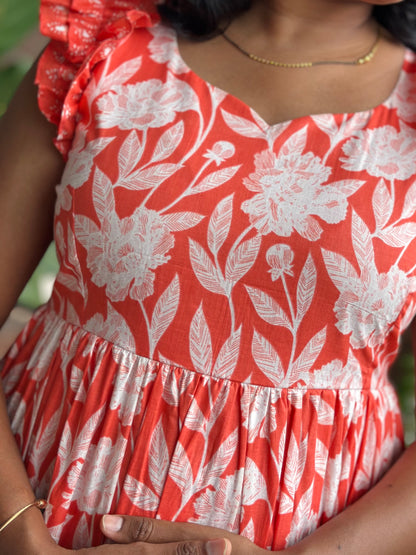 Coral Crush Cotton Midi Dress