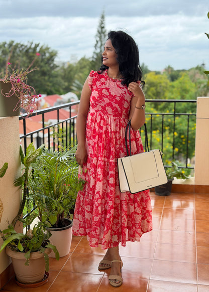 Midora Red Chiffon tiered dress