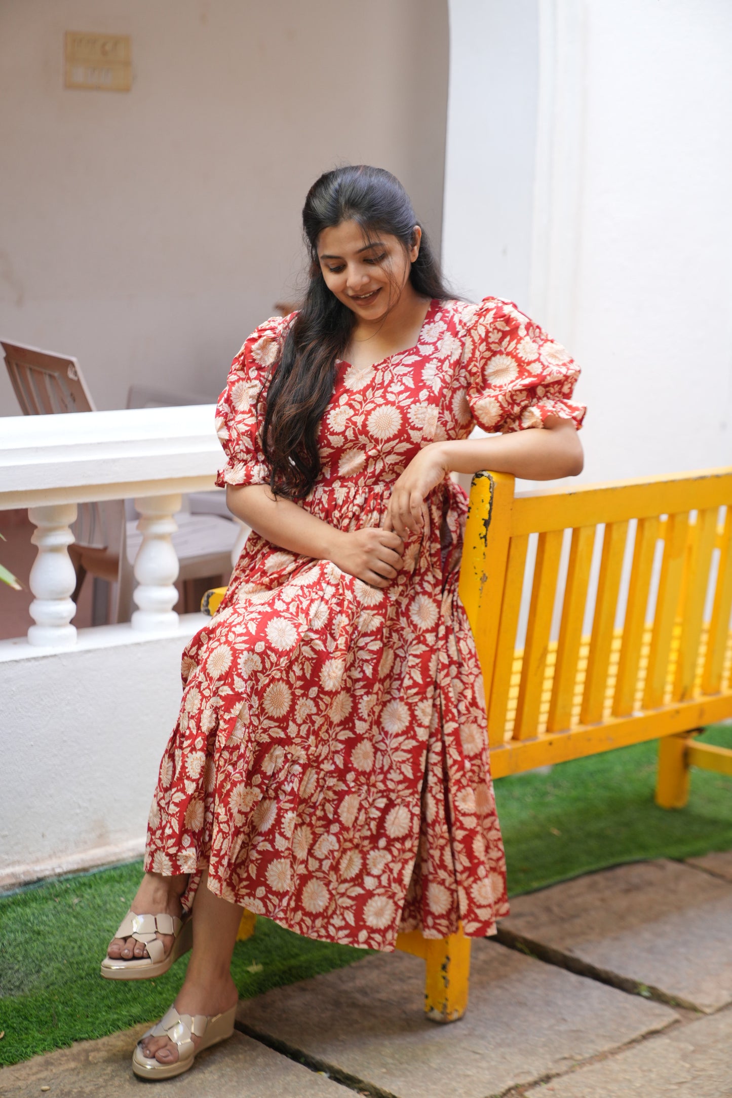 Jisha Floral Cotton Midi Dress