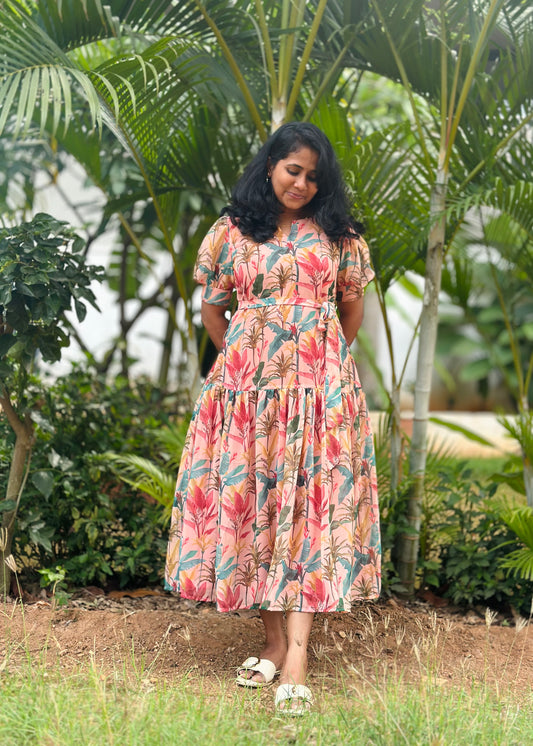 Peach Palm  A- line dress