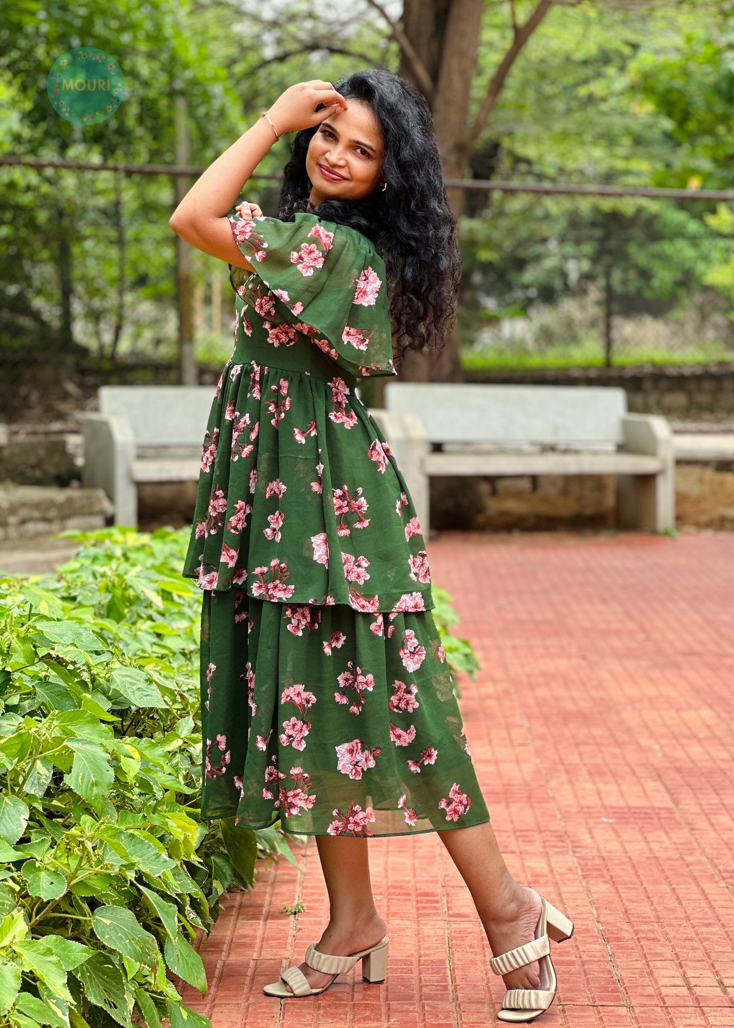 Tamia Green Floral Midi Dress