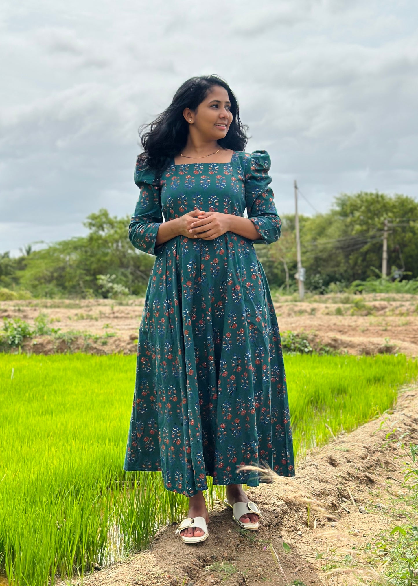Bottle Green Floral Kali dress