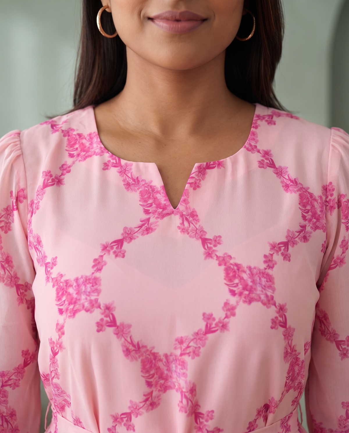 Rose Tangle Blush Pink Floral Midi Dress