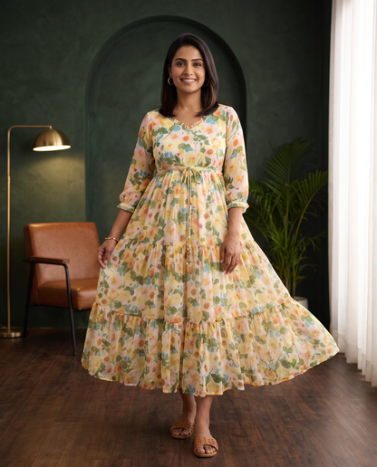 Floral Whimsy Multicolour Floral Tiered Dress