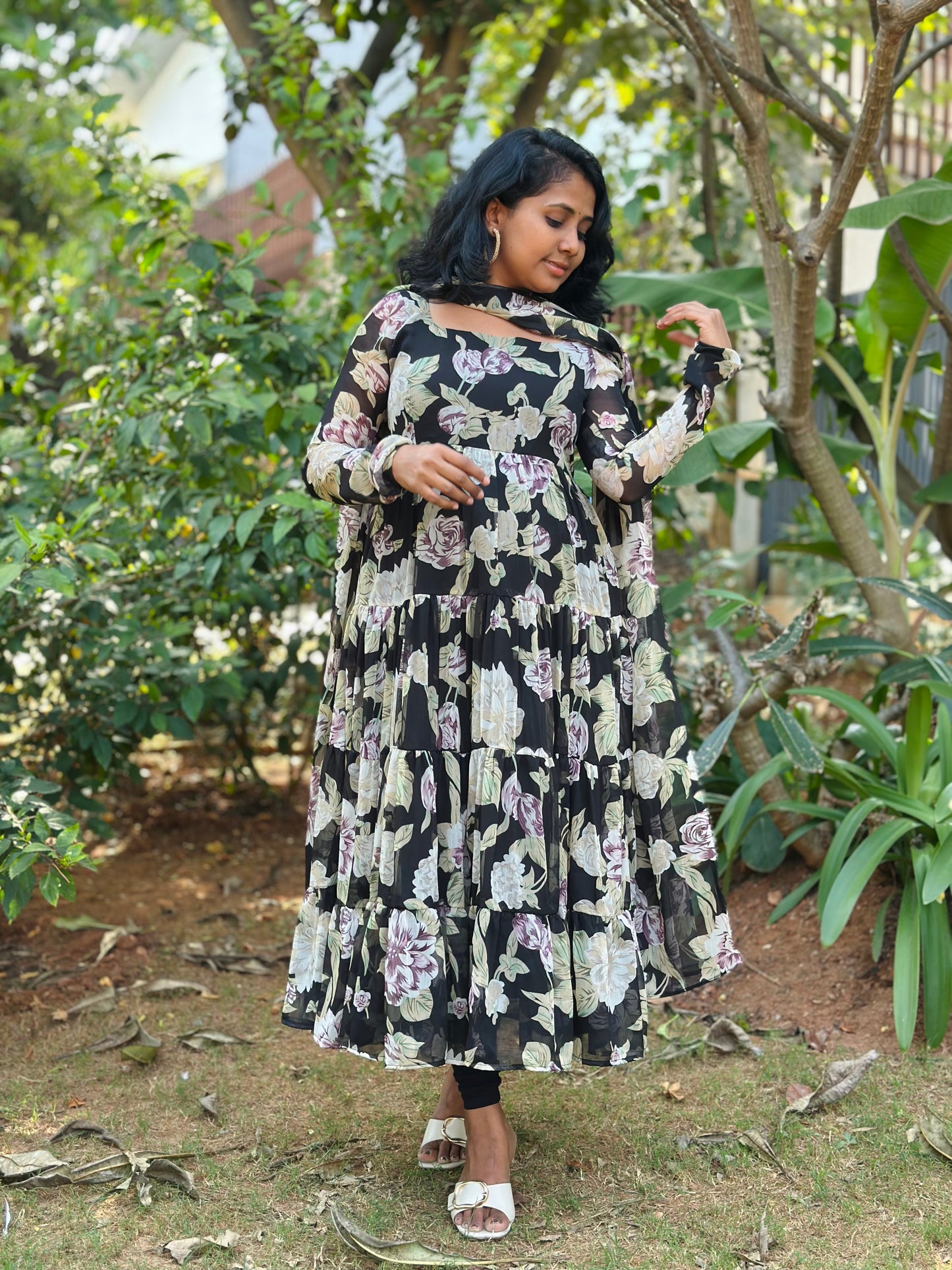 Sunehri Tiered Anarkali  Kurta with Dupatta Set