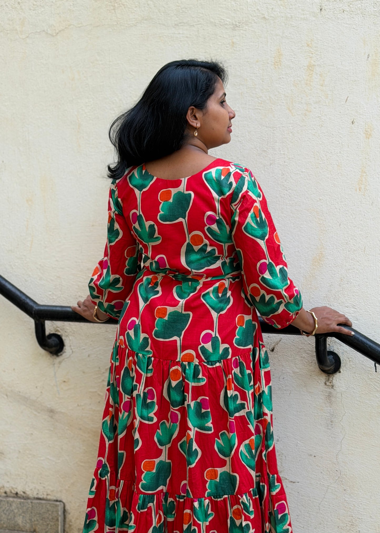 Carina Cotton Maxi Dress — Red Bold Print
