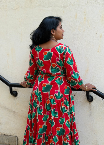 Carina Cotton Maxi Dress — Red Bold Print