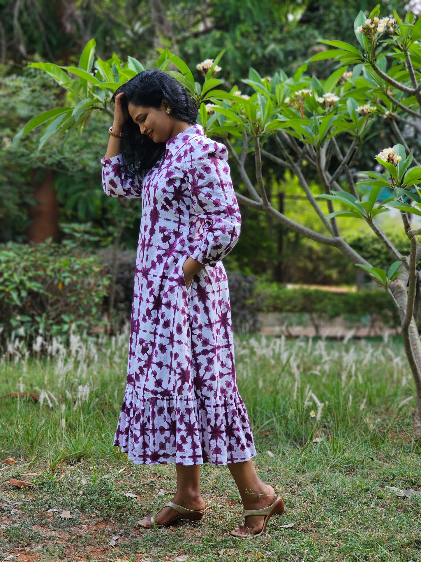 Berry Bloom A line Cotton Midi Dress