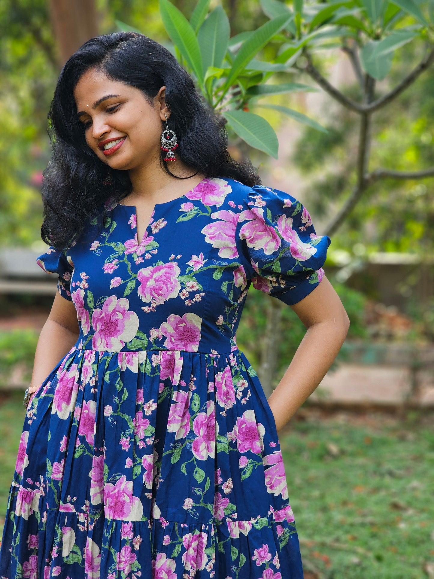 Bougainvillea Whirl 3 Tier Dress