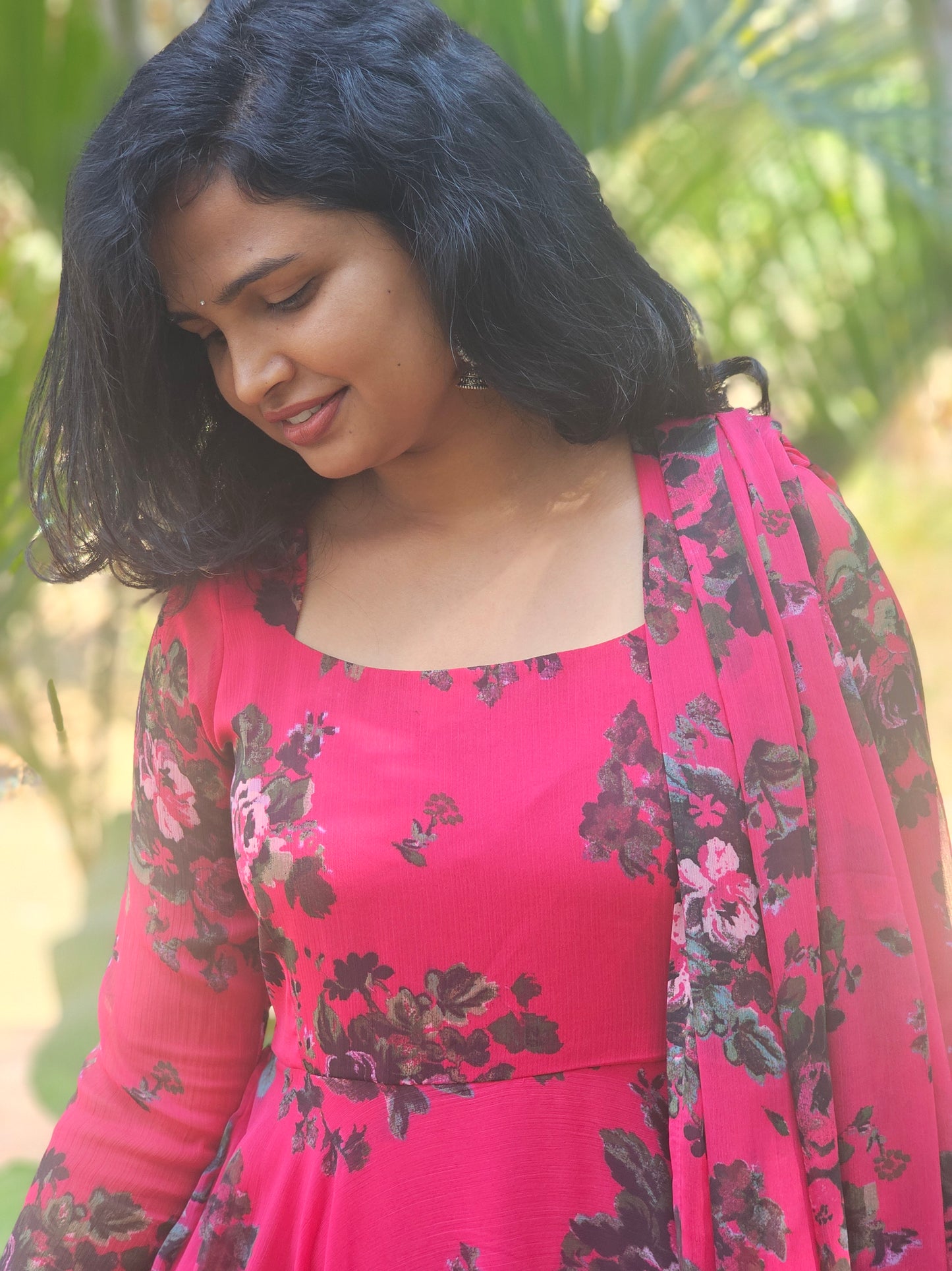 Berry Pink Floral Print Anarkali