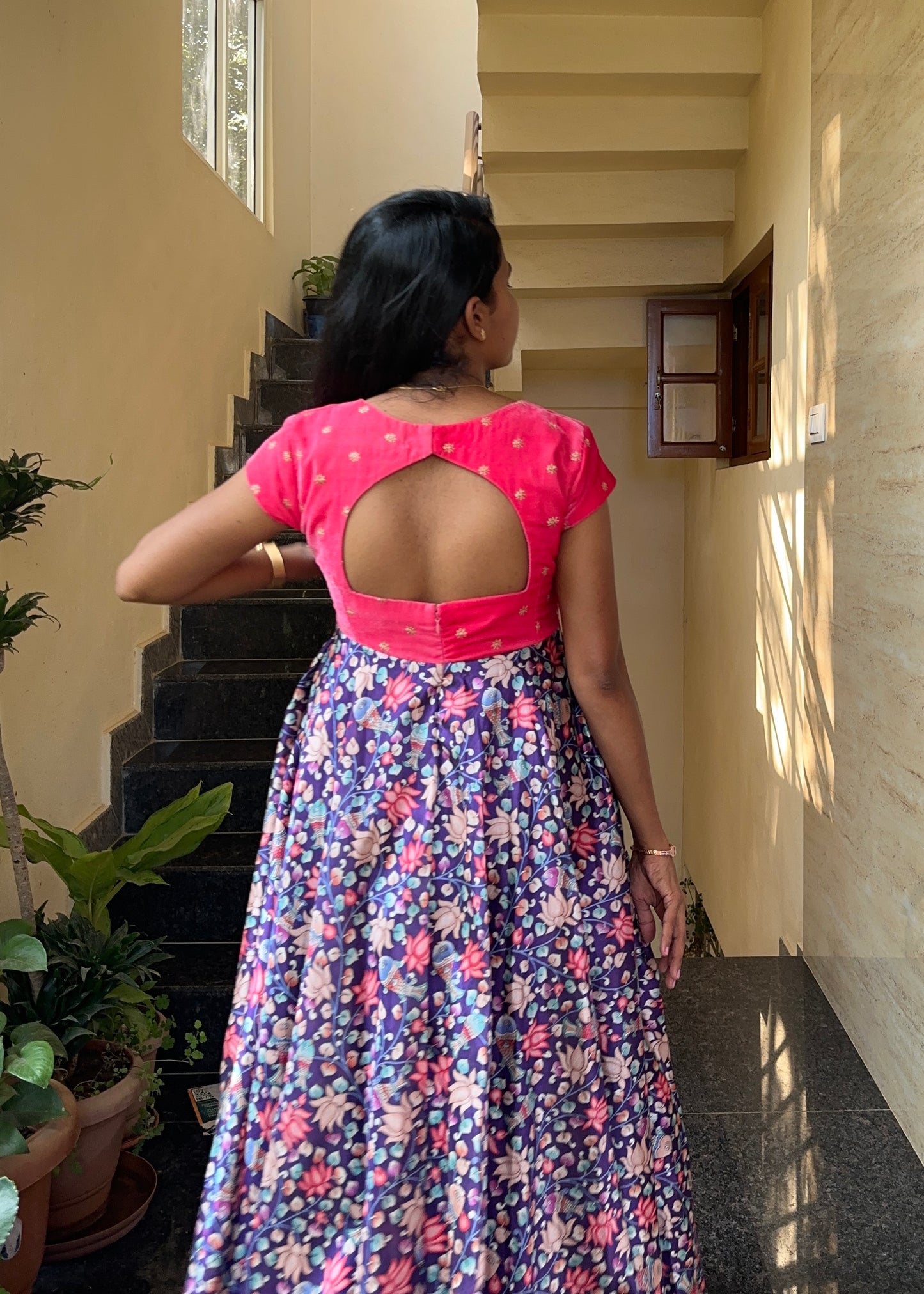 Sahasra Velvet & Kalamkari Full Flare Long gown
