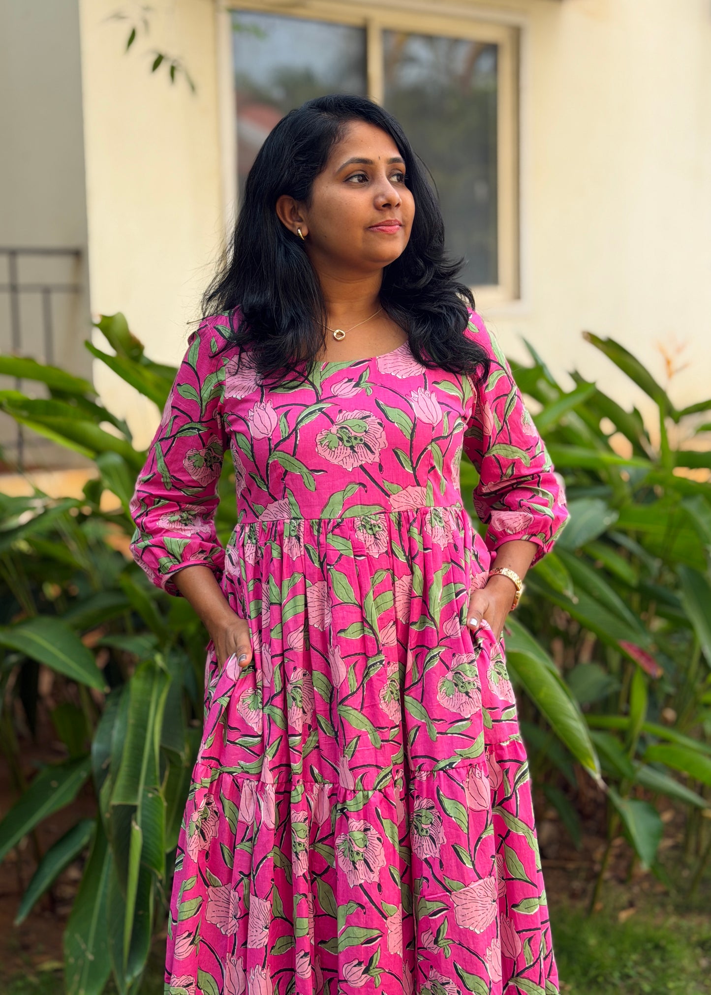 Rosa Cotton Maxi Dress — Pink Floral Print