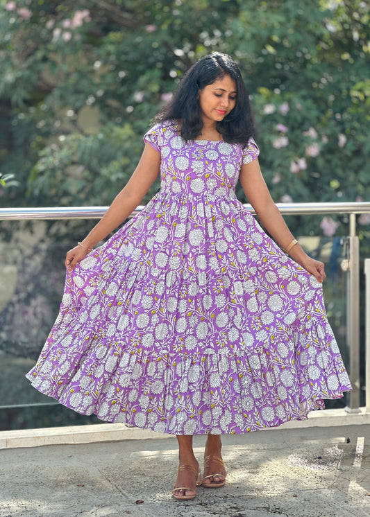 Hasini Lavender 3 tier dresss