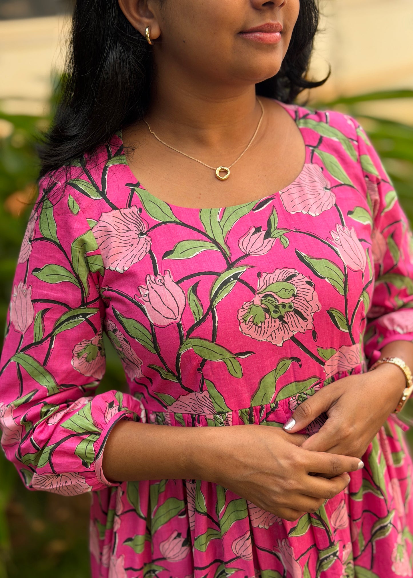 Rosa Cotton Maxi Dress — Pink Floral Print