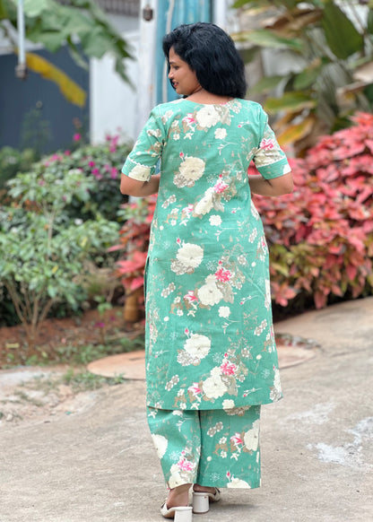 Evara Floral Green Kurta Set