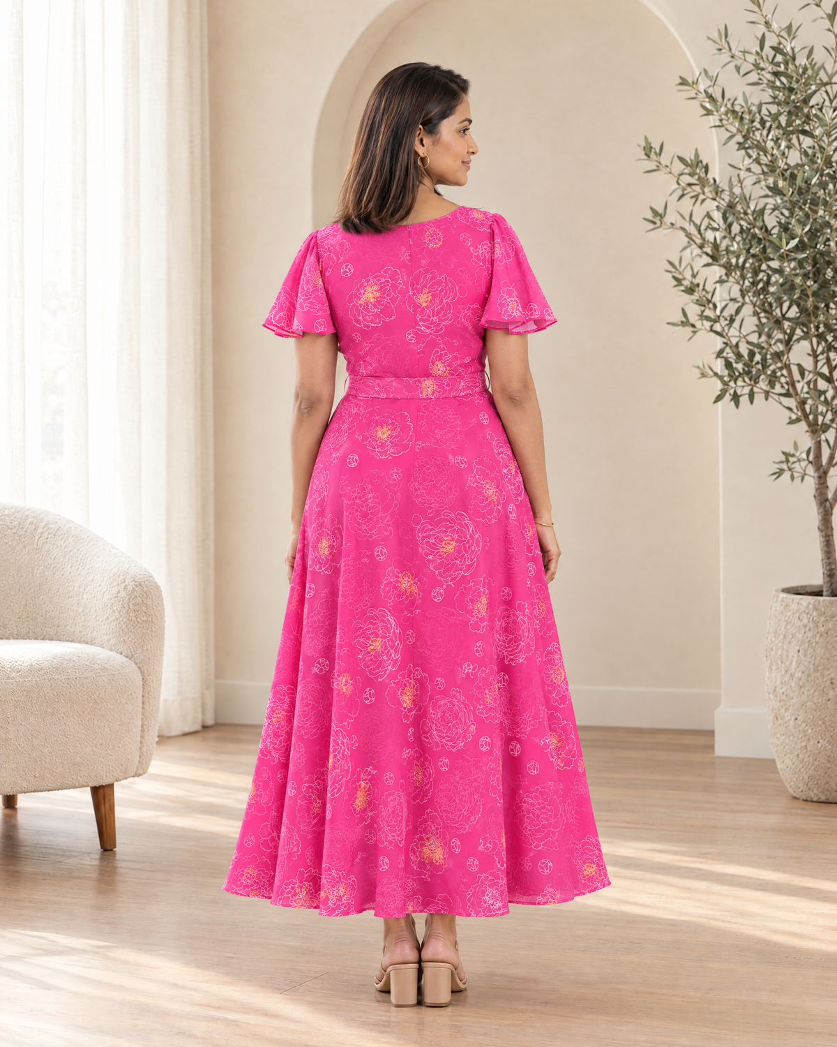 Fuchsia Flair Floral Flared Dress