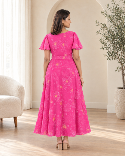 Fuchsia Flair Floral Flared Dress