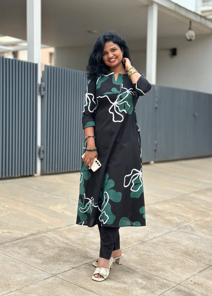 Black Petal Kurta Set