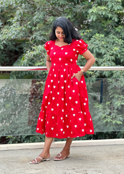 Sahaana Red heart dress with sleeves