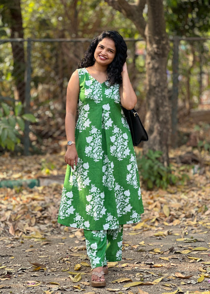 Vrinda Green A line Co-Ord Kurta Set