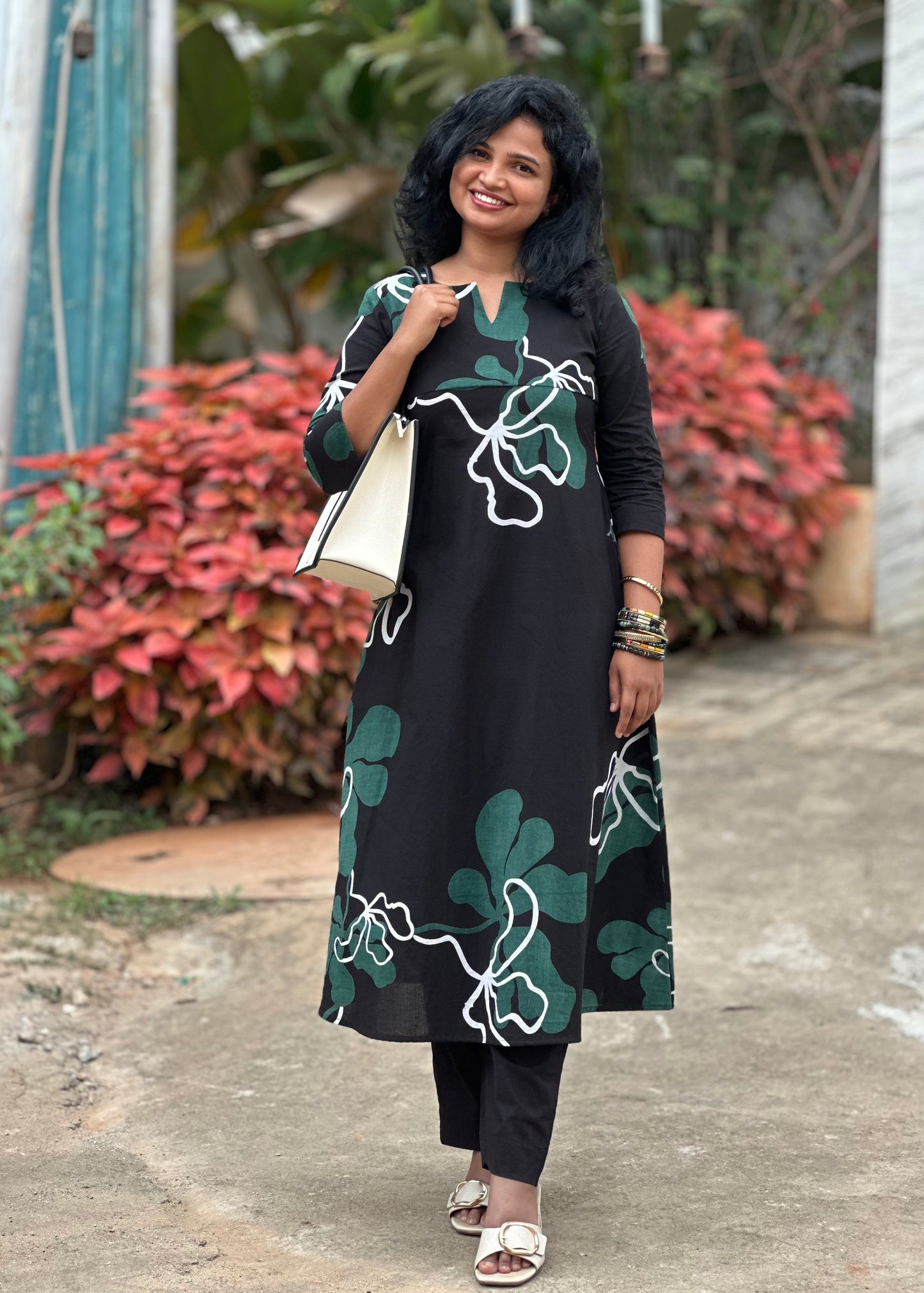 Black Petal Kurta Set