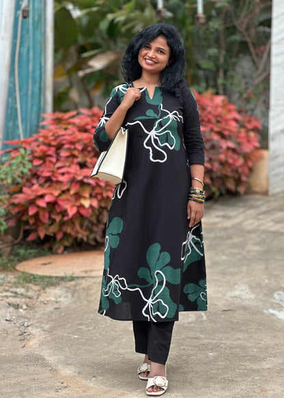 Black Petal Kurta Set