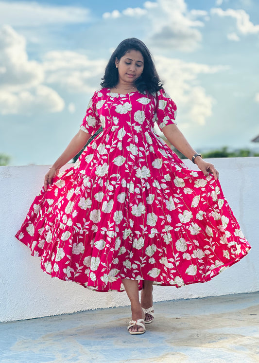Fuchsia 3 tier dress-Immediate Dispatch