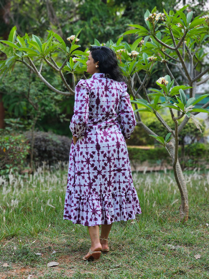 Berry Bloom A line Cotton Midi Dress