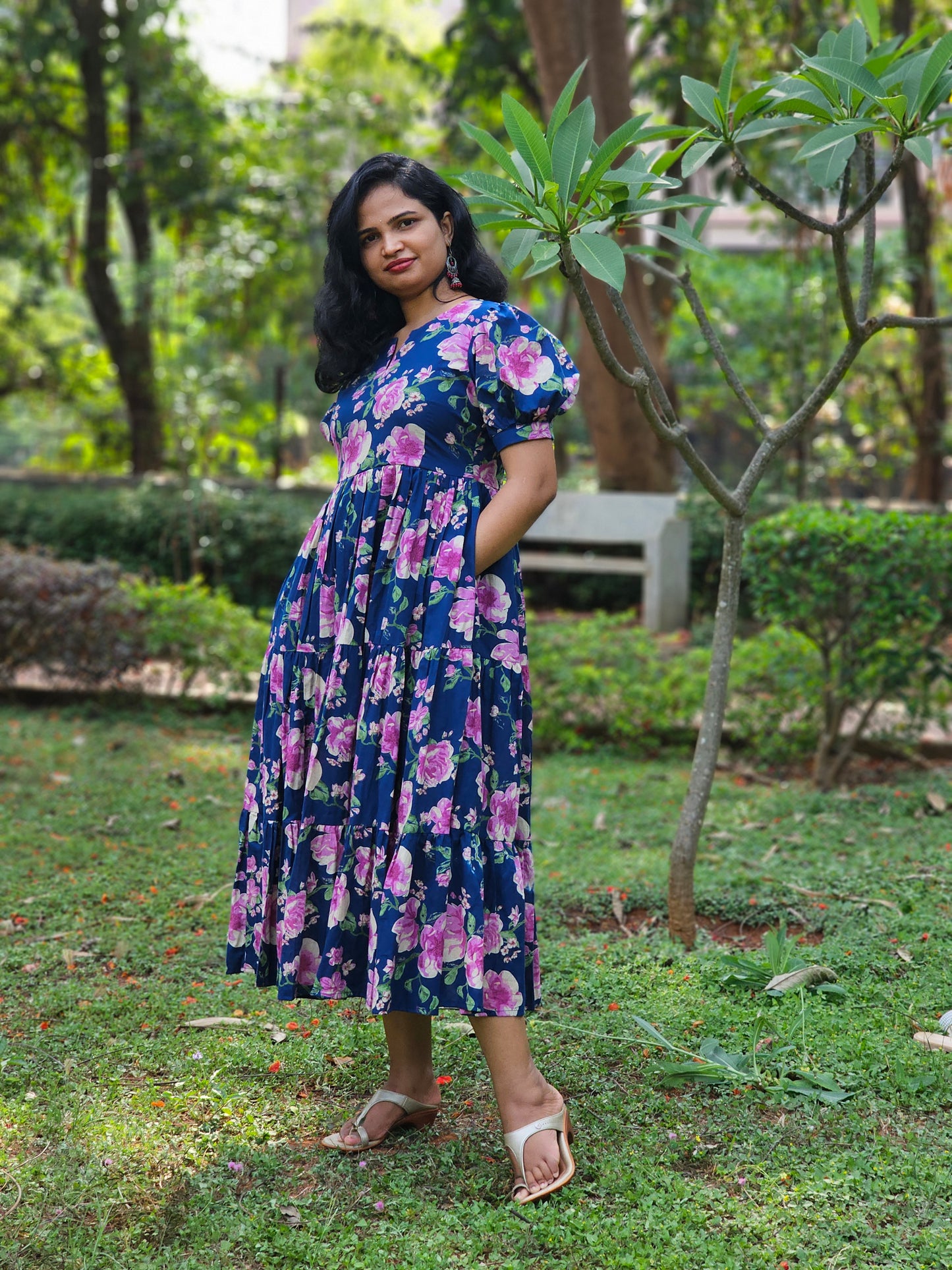 Bougainvillea Whirl 3 Tier Dress
