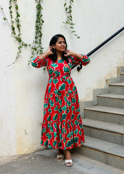 Carina Cotton Maxi Dress — Red Bold Print