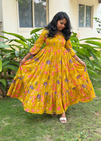 Gia Cotton Maxi Dress — Yellow Floral Print
