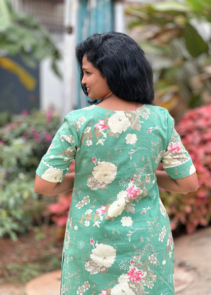 Evara Floral Green Kurta Set